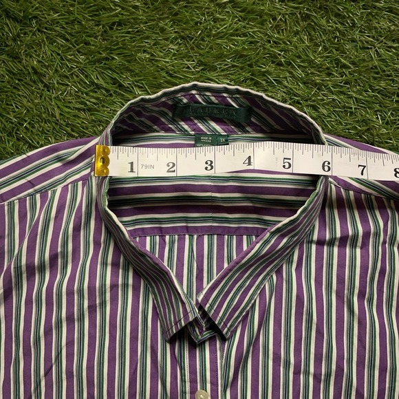 Lauren Ralph Lauren Women's Button Down Shirt 3XL Purple Monogram 3/4 Sleeve - Picture 12 of 12